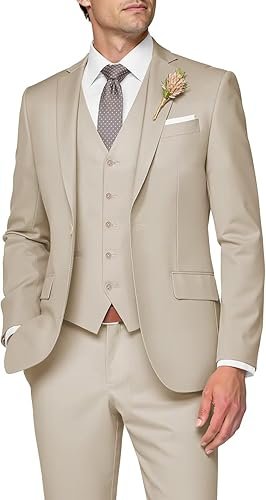 Suit Men Slim Fit Wedding Suits for Mens Elegant One Button Jacket Single Breasted Vest Pants Set