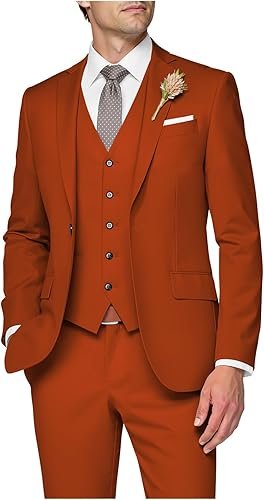 3 Piece Suit Men Slim Fit Wedding Suits for Mens Elegant One Button Jacket Single Breasted Vest Pants Set